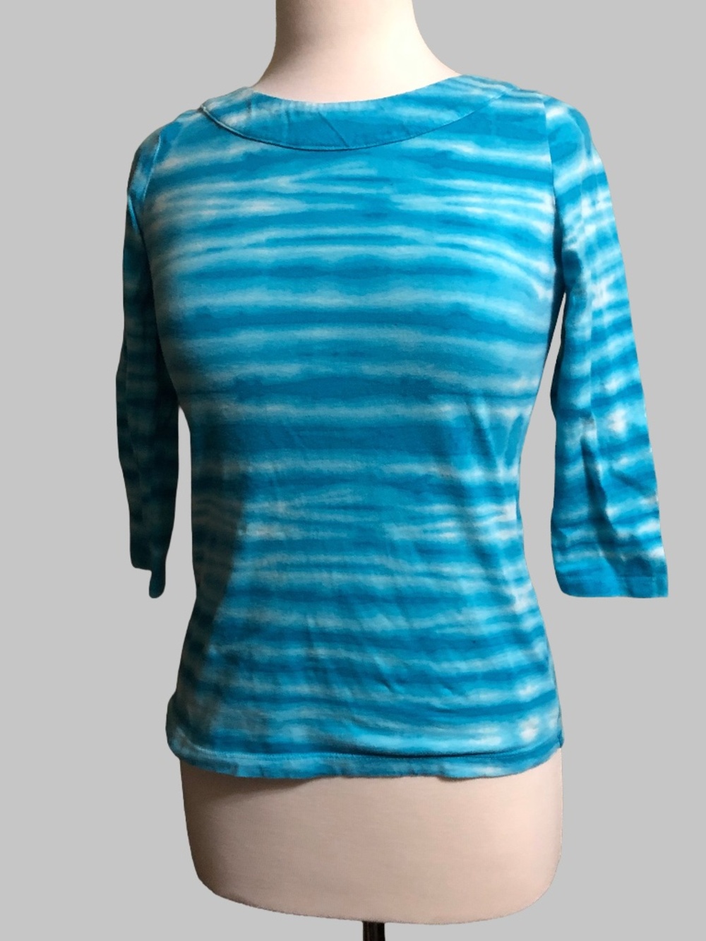 Kim Rogers Blue Tie Dye Stripe 3/4 Sleeve Top - Size S